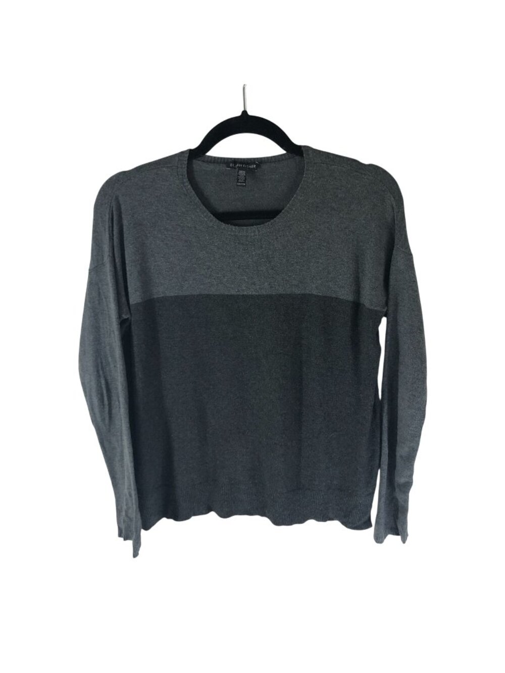 Eileen Fisher Womens Gray Colorblock Sweater XXS Tencel/Nylon Blend Relaxed Fit